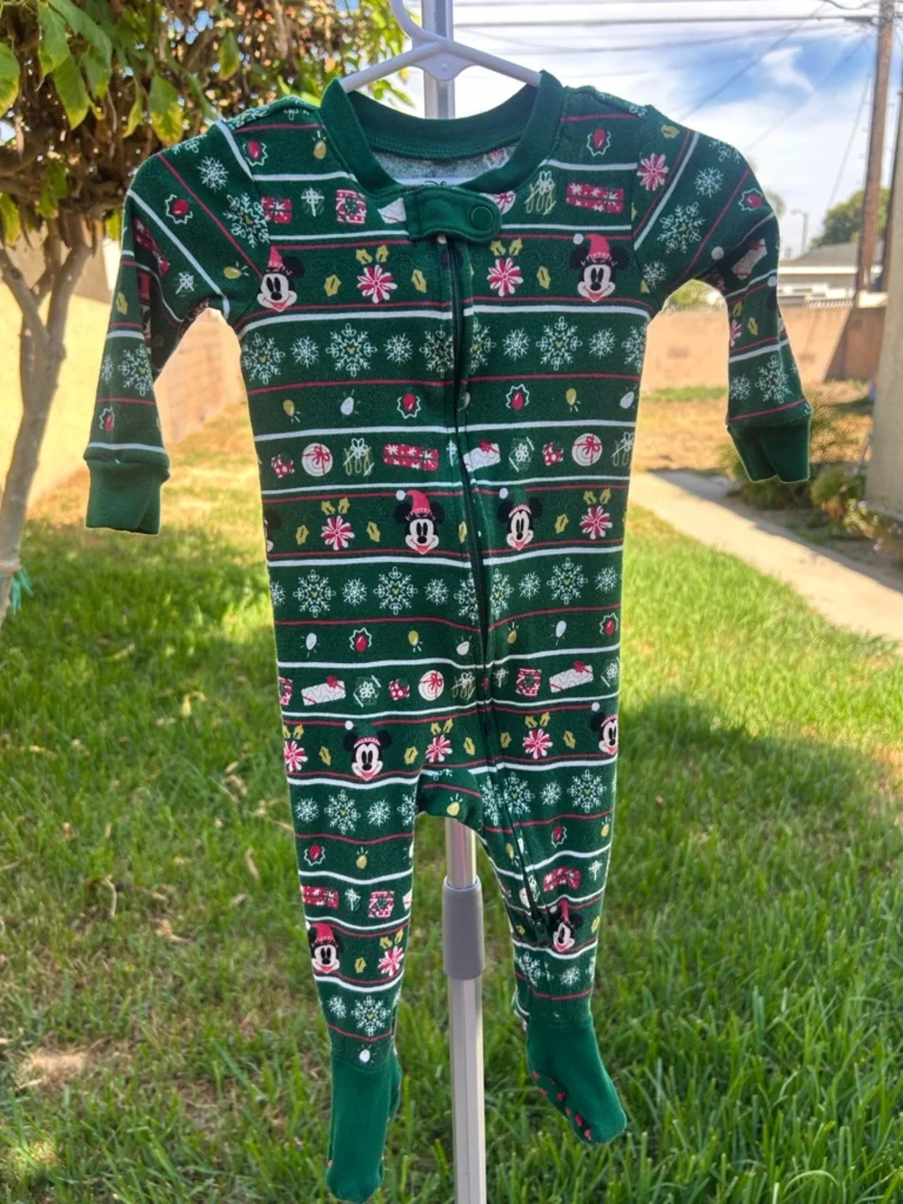 Disney Green Mickey Holiday Footed One-Piece Pajamas